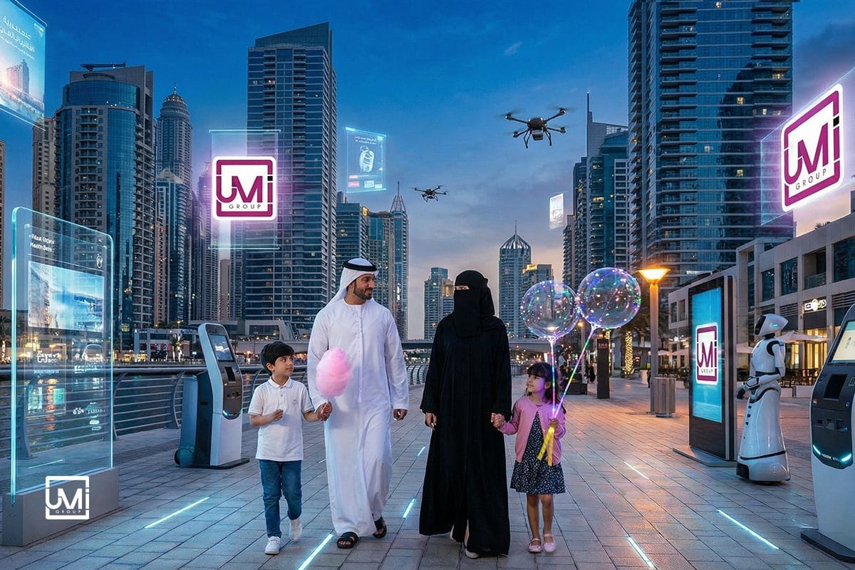 UMi - Exhibition Stand Designers Dubai - Elementor #4770 Interactive experiential marketing environment in Dubai featuring smart kiosks, digital displays, and futuristic urban technology, representing immersive brand experiences by UMI Group.